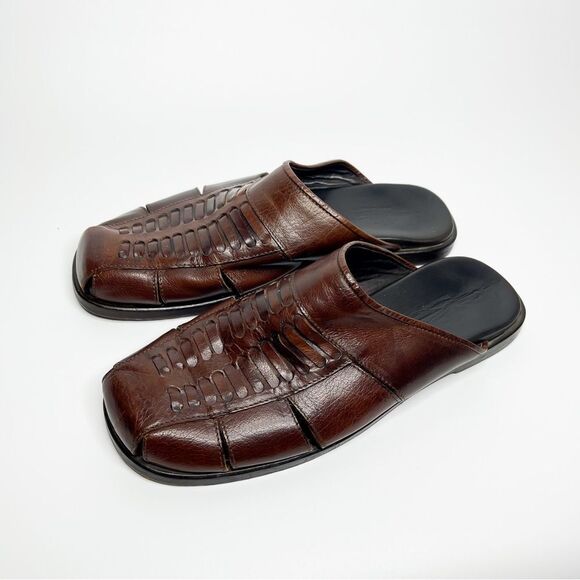 Tommy Bahama Other - 🍋 Tommy Bahama • Men's Italian Dark Brown Woven Leather Sandals Slides Size 10
